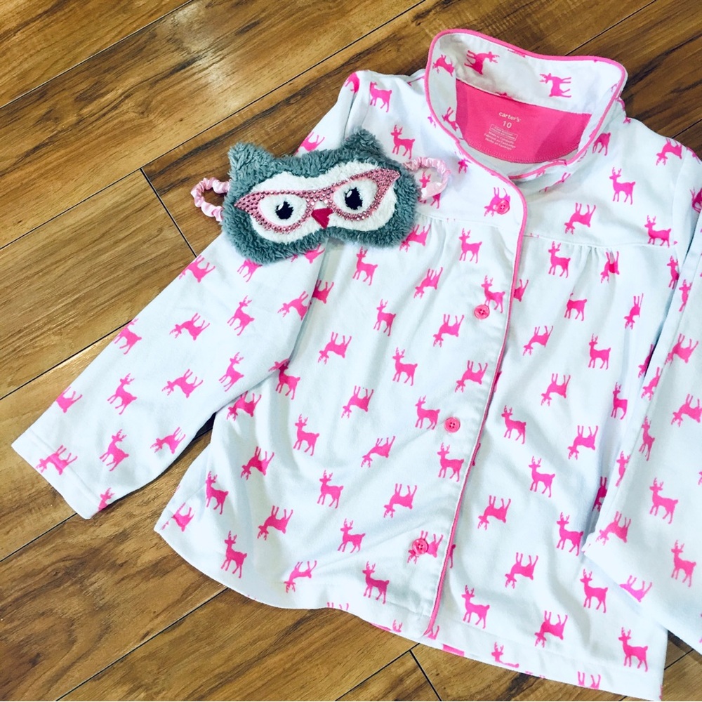 Carters Moose Pink white pajamas Owl sleep Mask 10
